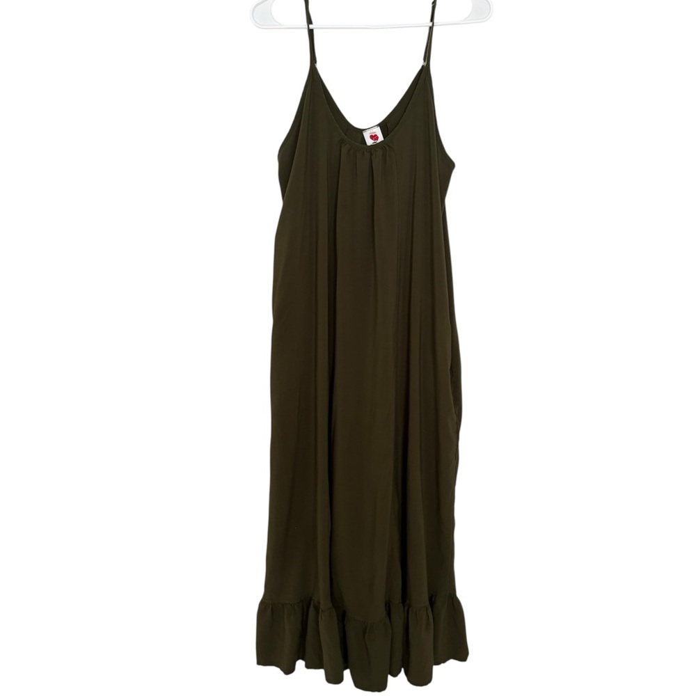 Buenos Ninos Tank Ruffle Hem Dark Green Dress Pockets Flowy Womens XL